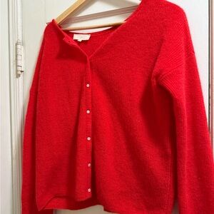 Sezane Vivid Red Cardigan with Buttons
